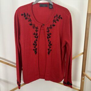 VTG Laura Scott Red Embroidered Cardigan & Tank One Piece Sweater Sz L Petite